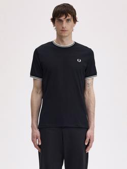 Fred Perry Crew Neck Twin Tipped Cotton T-Shirt, 102 Black, 102 Black