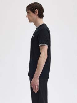 Fred Perry Crew Neck Twin Tipped Cotton T-Shirt, 102 Black - view 2, 102 Black