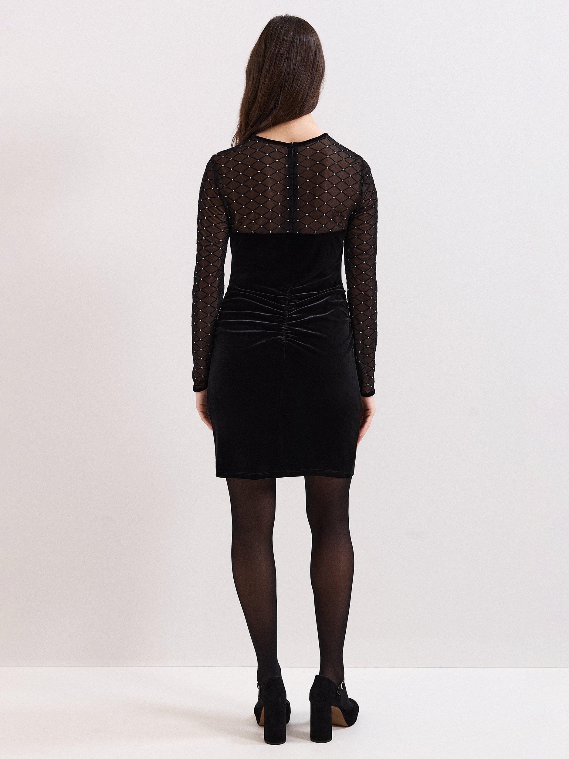 Product image 2 of 8, which shows Phase Eight Amberose Velvet Mini Dress, Black, 6