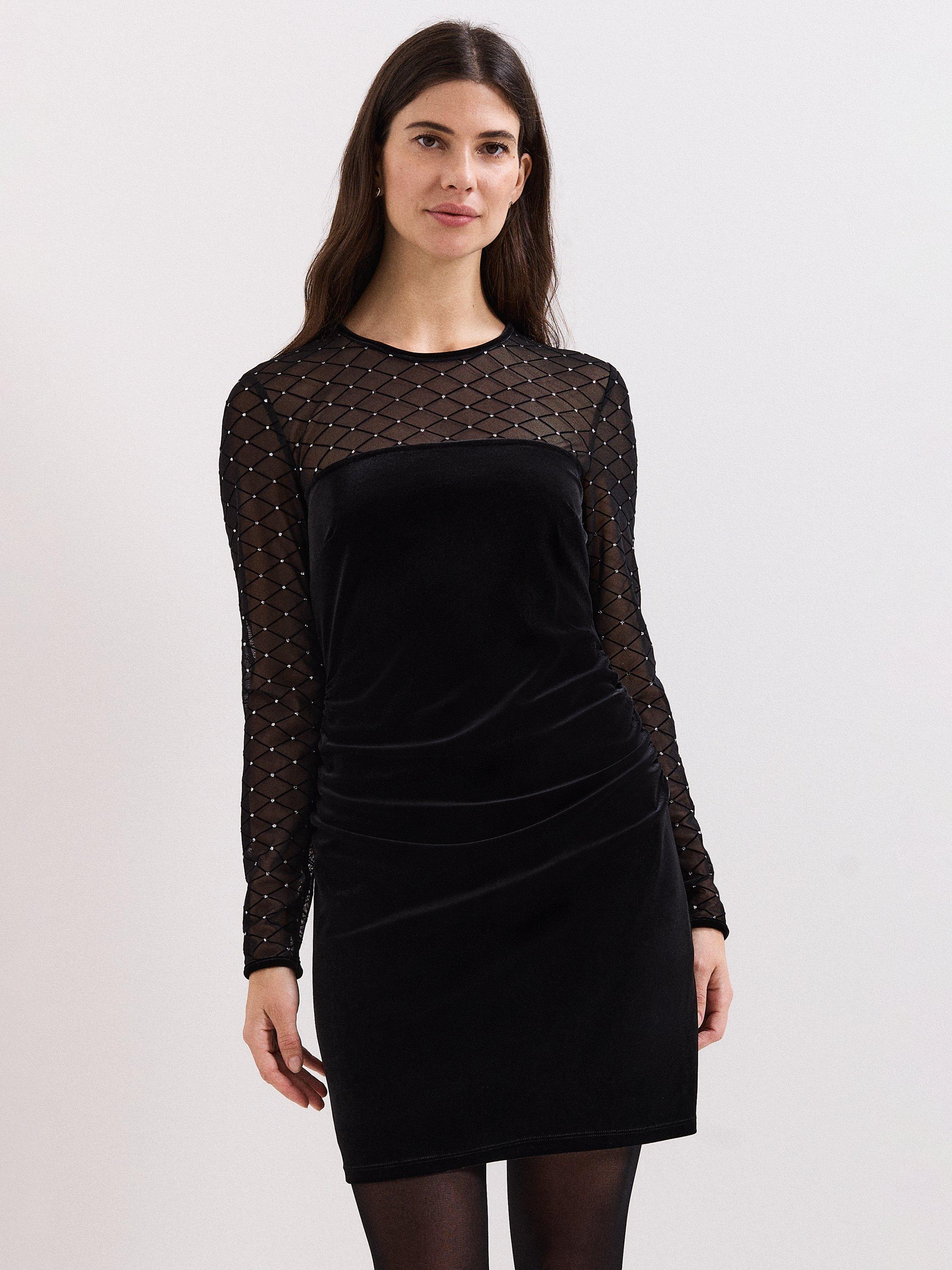 Product image 3 of 8, which shows Phase Eight Amberose Velvet Mini Dress, Black, 6