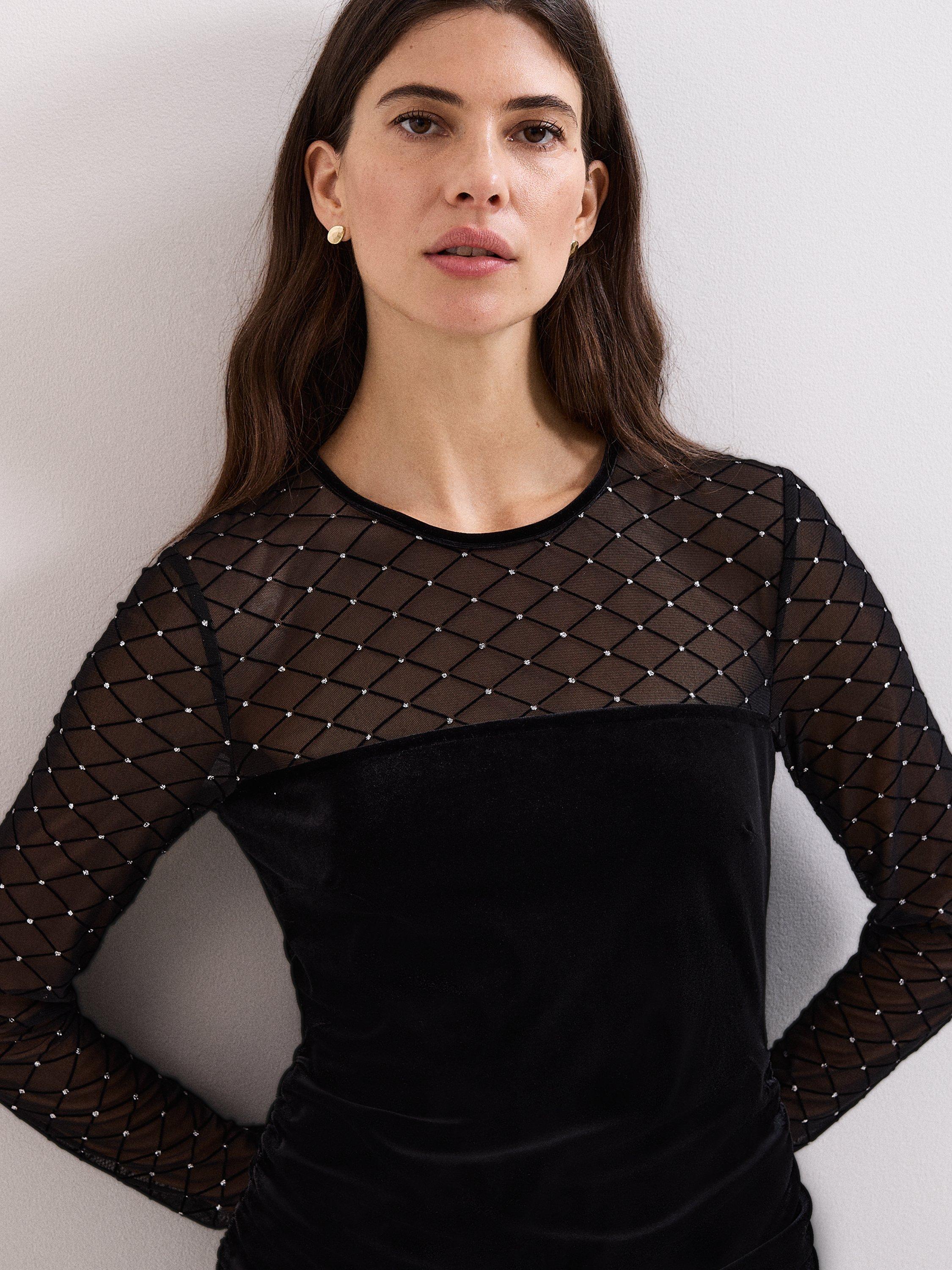 Product image 7 of 8, which shows Phase Eight Amberose Velvet Mini Dress, Black, 6