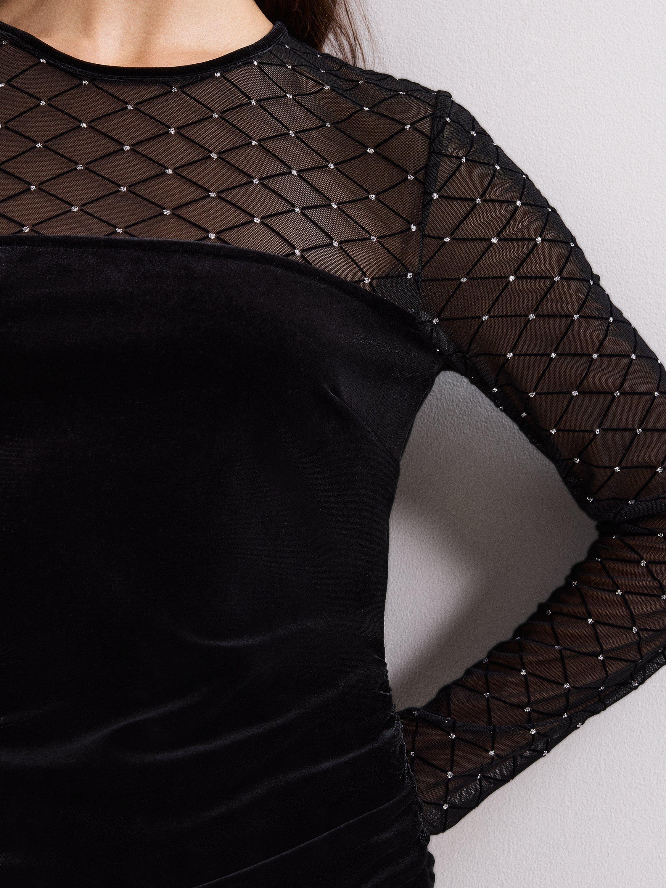 Product image 8 of 8, which shows Phase Eight Amberose Velvet Mini Dress, Black, 6