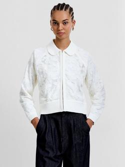 French Connection Diella Knit Applique Cardigan, Porcelain Cream, Porcelain Cream