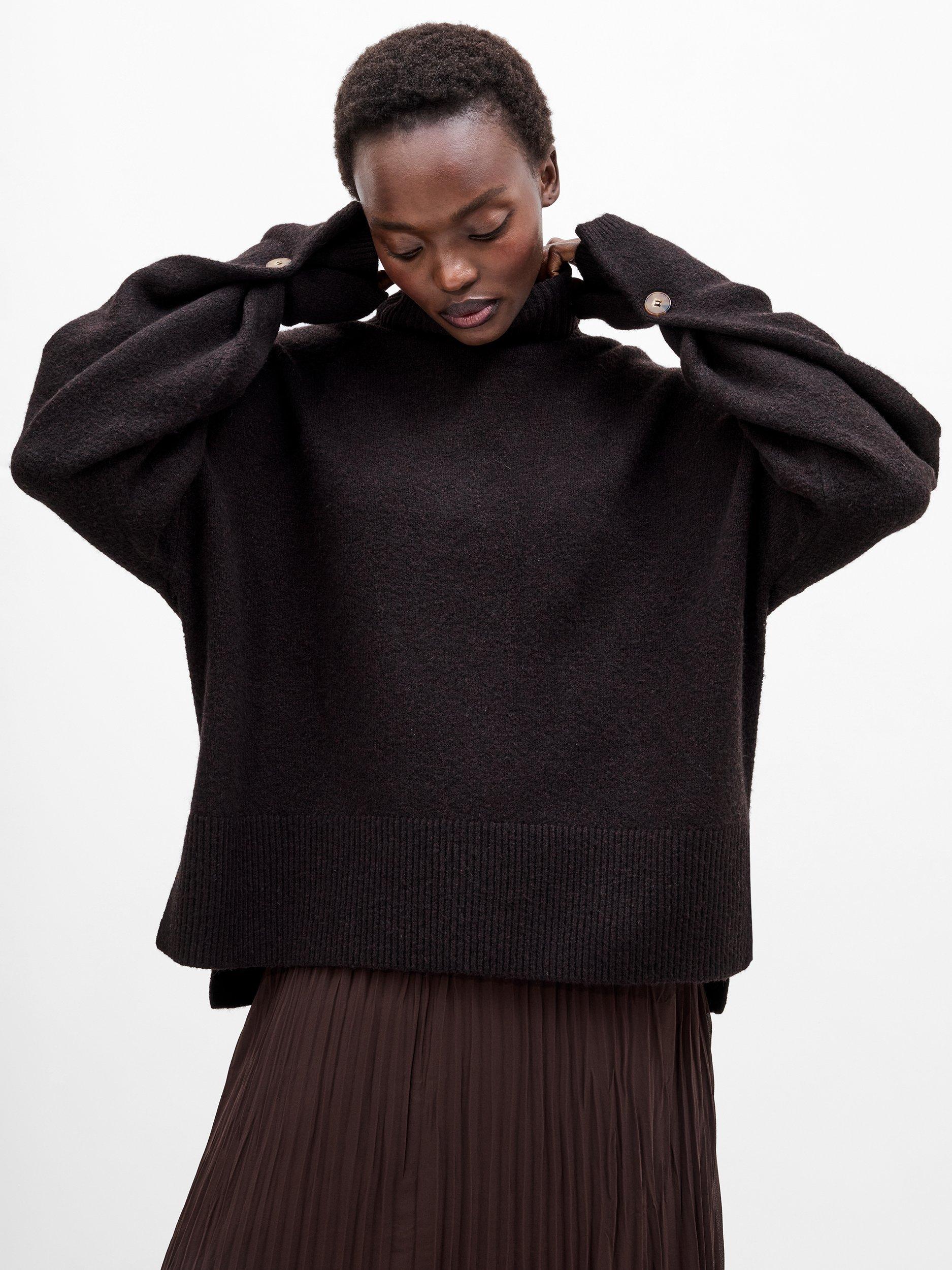 Product image 1 of 4, which shows French Connection Kezia Roll Neck Jumper, Bitter Chocolate, XS