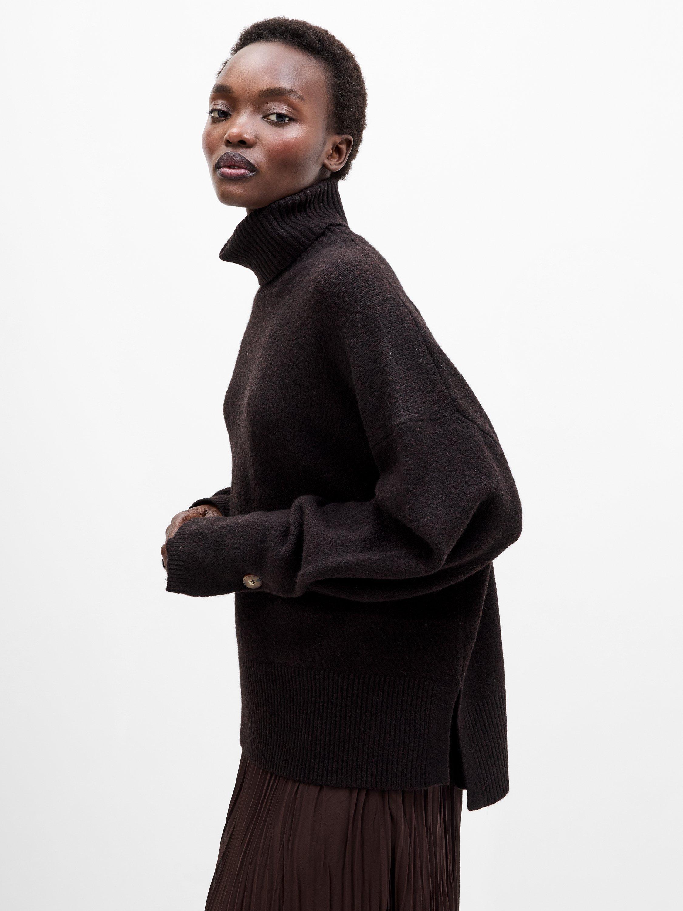Product image 3 of 4, which shows French Connection Kezia Roll Neck Jumper, Bitter Chocolate, XS