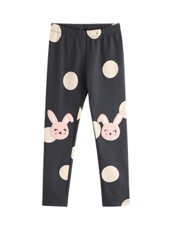 Lindex Kids' Brushed Cotton Bunny Leggings, Dark Dusty Grey, Dark Dusty Grey
