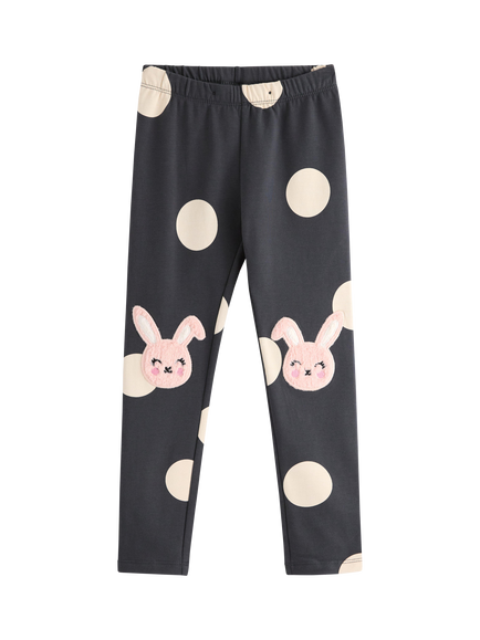 Lindex Kids' Brushed Cotton Bunny Leggings, Dark Dusty Grey, Dark Dusty Grey