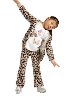 Lindex Kids' Velour Leopard Print Flared Leggings, Beige, Beige
