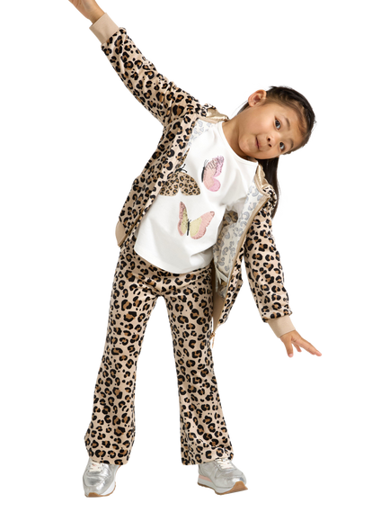Lindex Kids' Velour Leopard Print Flared Leggings, Beige, Beige