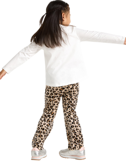 Lindex Kids' Velour Leopard Print Flared Leggings, Beige - view 2, Beige
