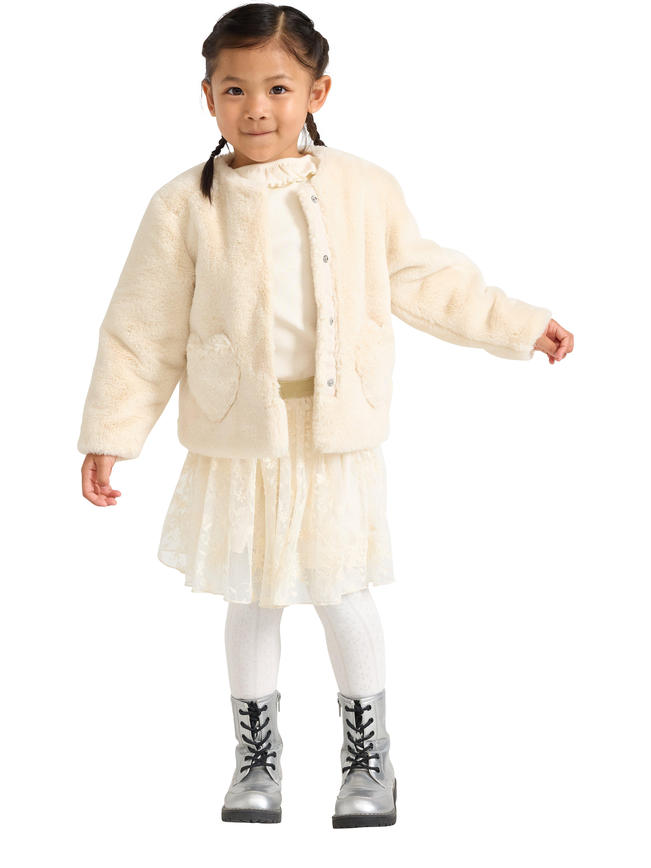 Product image 1 of 6, which shows Lindex Kids' Faux Fur Jacket, Light Beige, 4-5 years