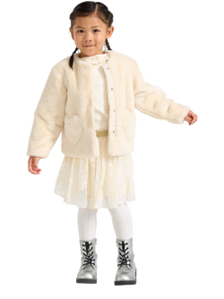 Lindex Kids' Faux Fur Jacket, Light Beige, Light Beige