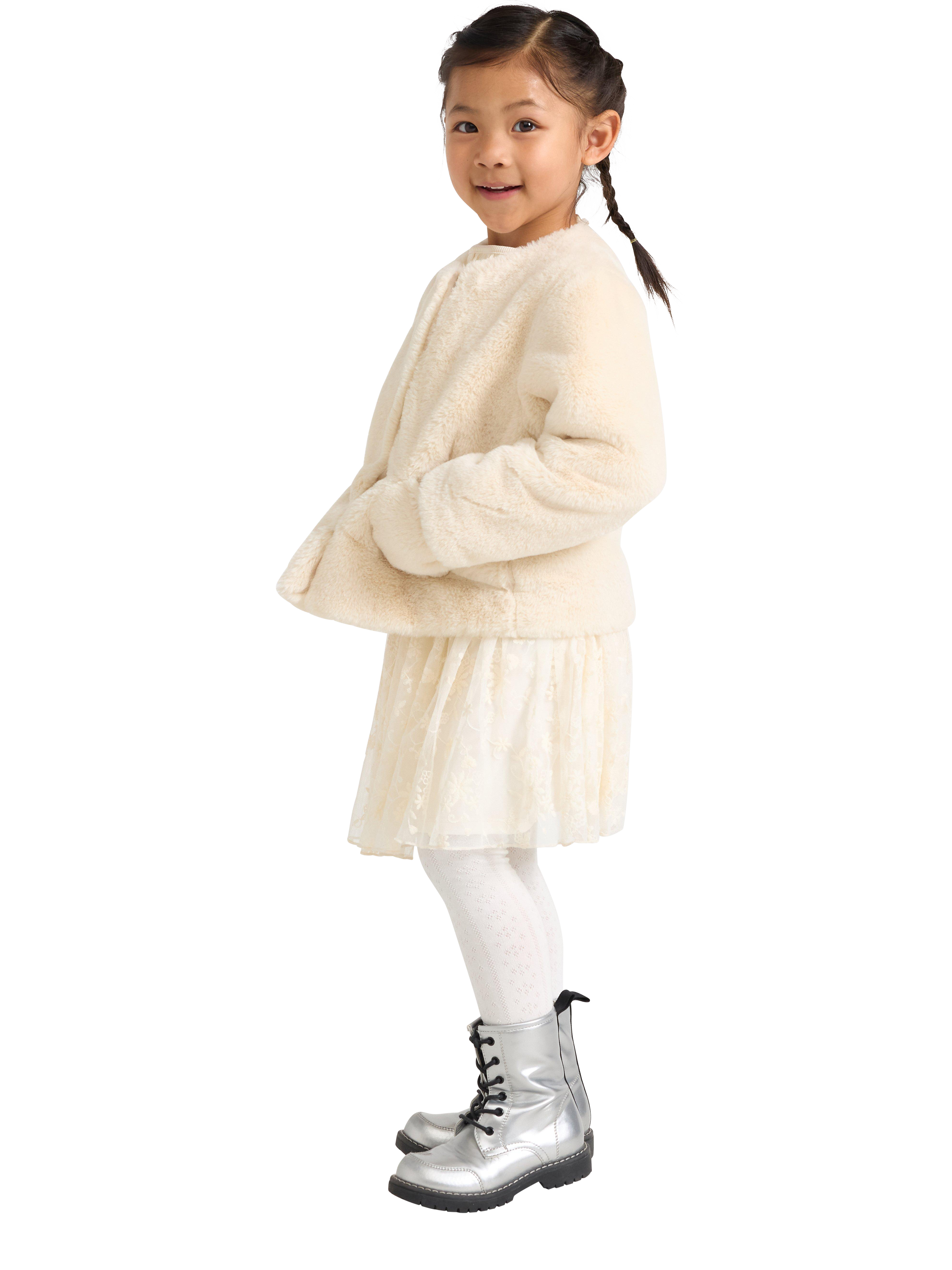 Product image 3 of 6, which shows Lindex Kids' Faux Fur Jacket, Light Beige, 4-5 years