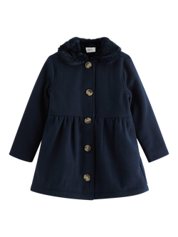 Lindex Kids' Faux Fur Trim Coat, Dark Navy, Dark Navy