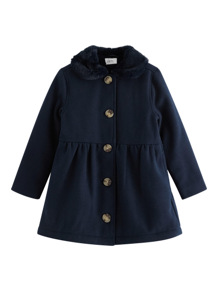 Lindex Kids' Faux Fur Trim Coat, Dark Navy, Dark Navy