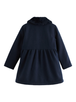 Lindex Kids' Faux Fur Trim Coat, Dark Navy - view 2, Dark Navy