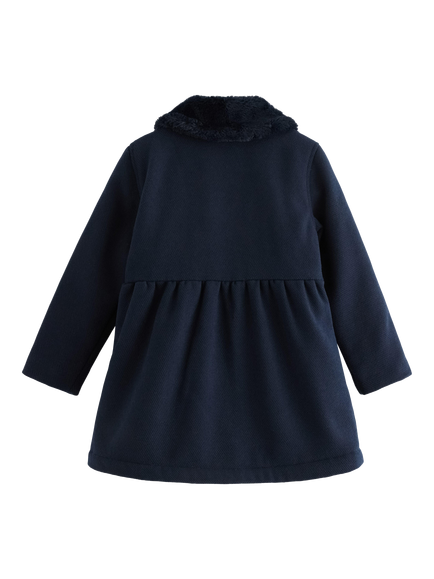 Lindex Kids' Faux Fur Trim Coat, Dark Navy - view 2, Dark Navy