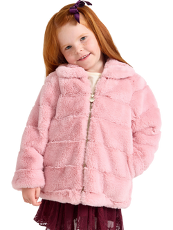 Lindex Kids' Faux Fur Jacket, Dusty Pink, Dusty Pink