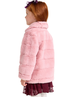Lindex Kids' Faux Fur Jacket, Dusty Pink - view 2, Dusty Pink