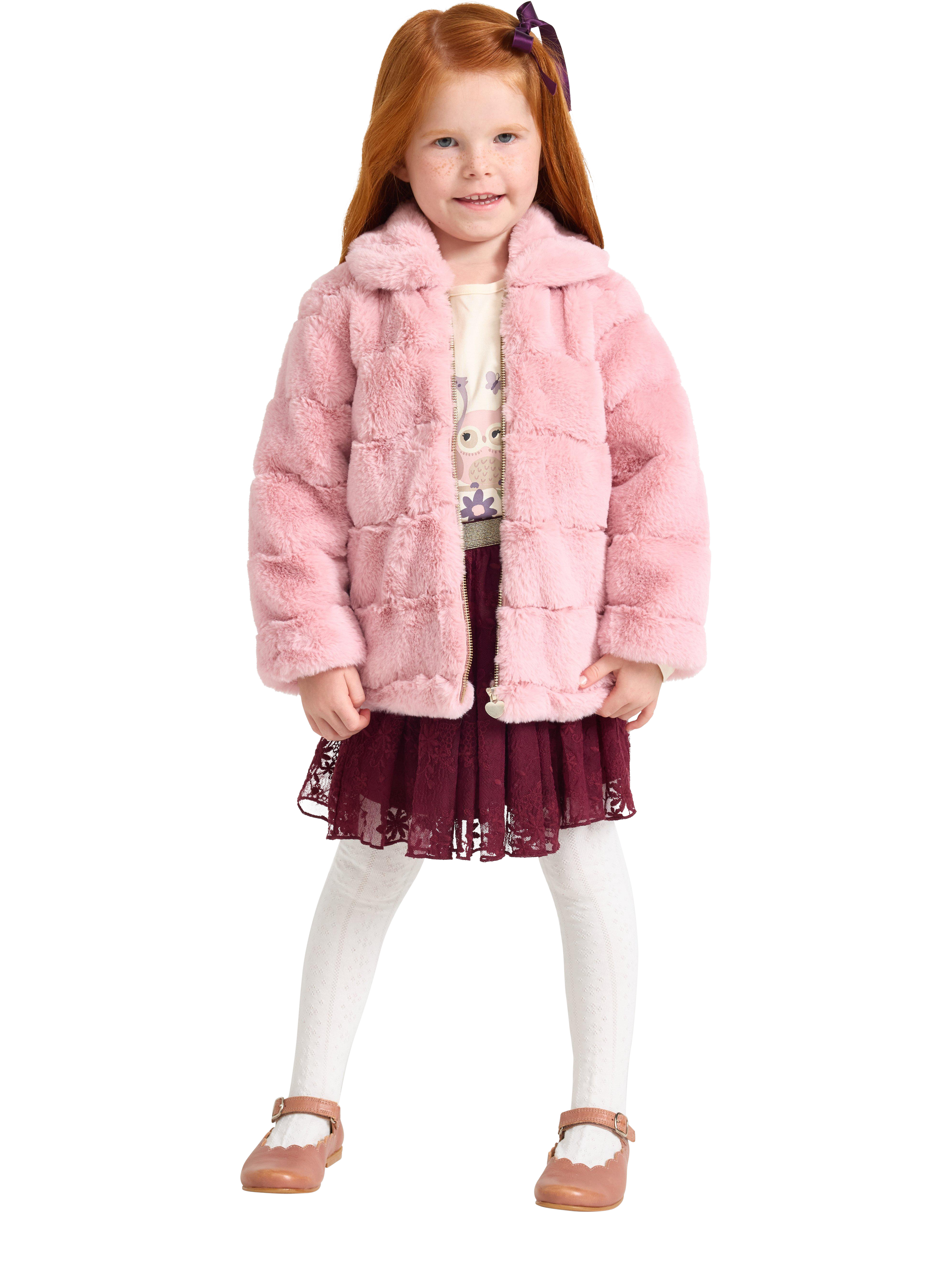 Product image 3 of 6, which shows Lindex Kids' Faux Fur Jacket, Dusty Pink, 2-3 years