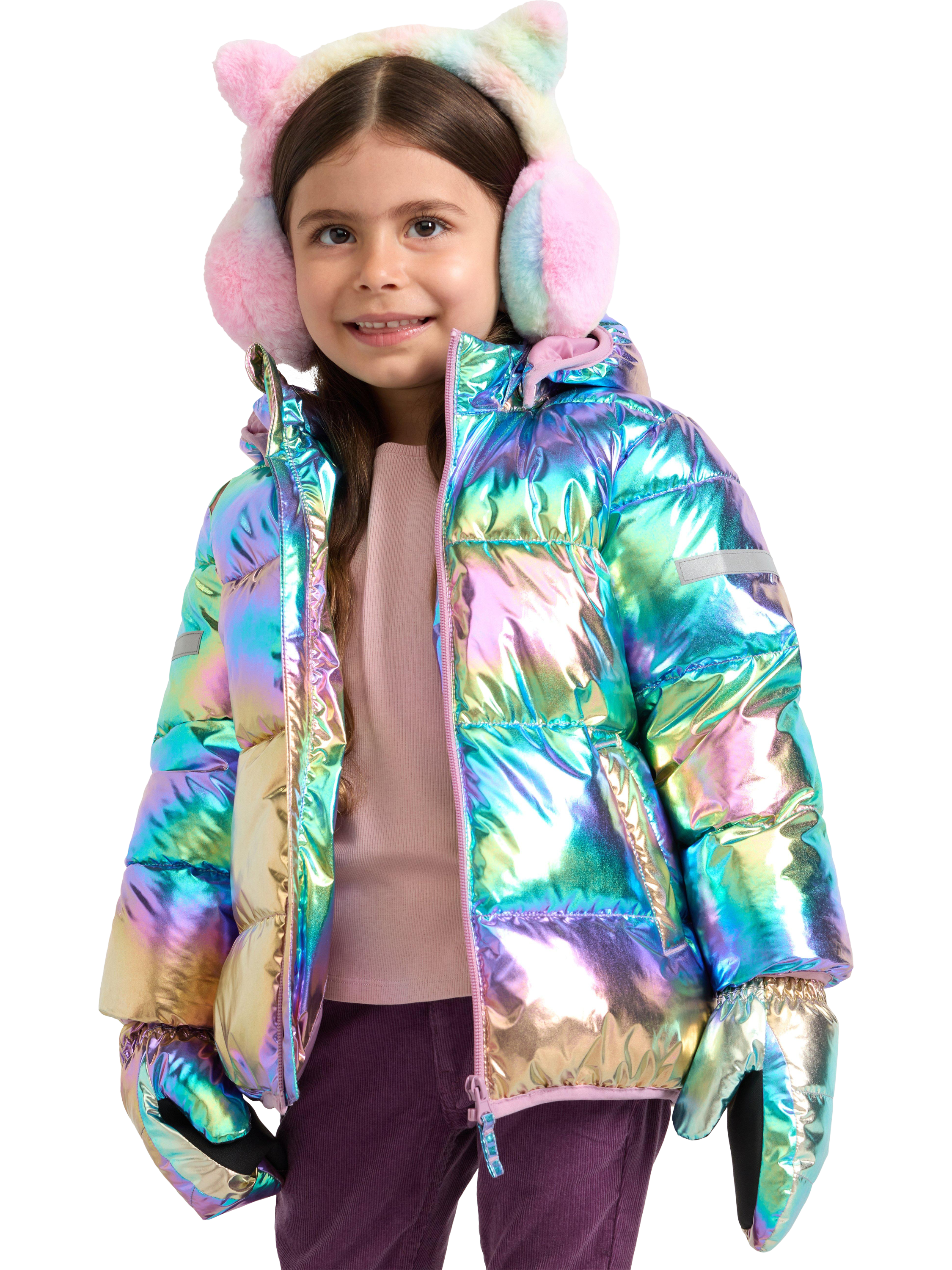 Product image 1 of 6, which shows Lindex Kids' Metallic Puffer Jacket, Light Dusty Lilac, 2-3 years