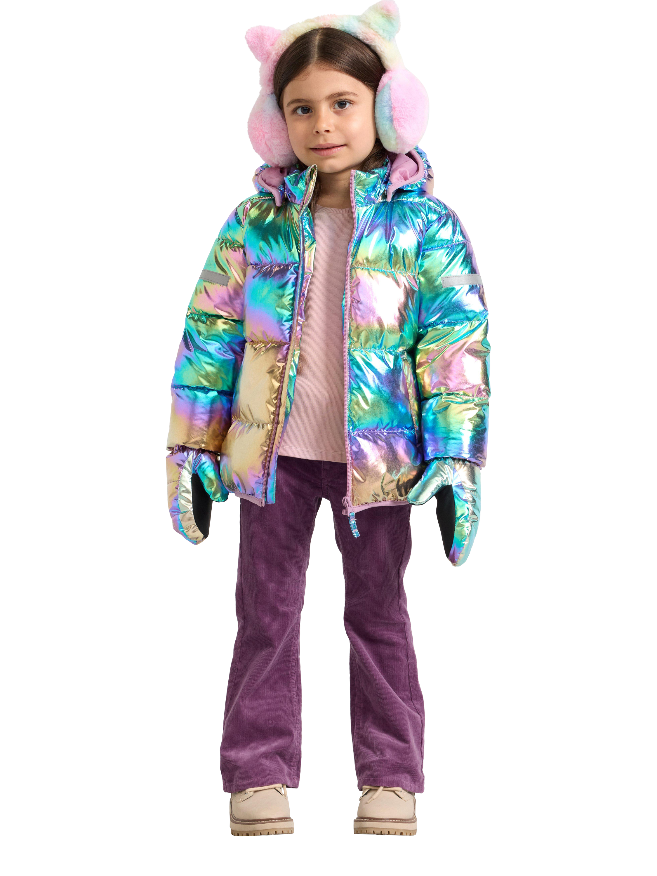 Product image 3 of 6, which shows Lindex Kids' Metallic Puffer Jacket, Light Dusty Lilac, 2-3 years
