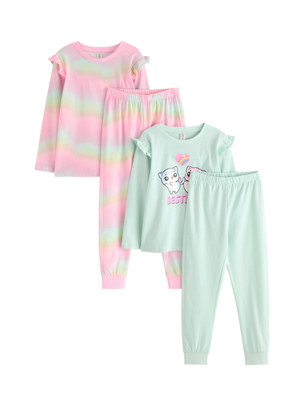 Lindex Kids' Pure Cotton Pyjama Set, Pack of 2, Light Pink, Light Pink
