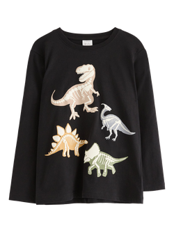 Lindex Kids' Cotton Long Sleeved Glow In The Dark T-Shirt, Black, Black