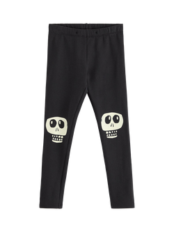 Lindex Kids' Brushed Cotton Glow In The Dark Skull Leggings, Black, Black