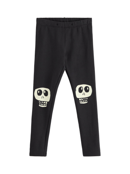 Lindex Kids' Brushed Cotton Glow In The Dark Skull Leggings, Black, Black