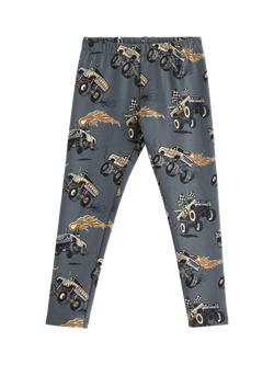 Lindex Kids' Cotton Blend Truck Print Leggings, Dark Grey, Dark Grey