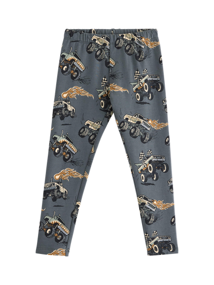 Lindex Kids' Cotton Blend Truck Print Leggings, Dark Grey, Dark Grey