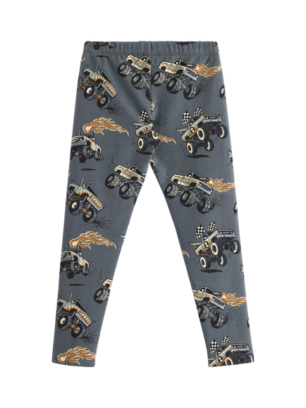Lindex Kids' Cotton Blend Truck Print Leggings, Dark Grey - view 2, Dark Grey