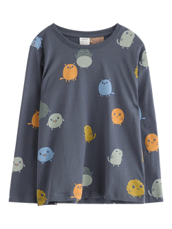 Lindex Kids' Cotton Long Sleeved Printed T-Shirt, Dark Grey, Dark Grey