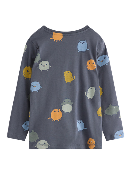 Lindex Kids' Cotton Long Sleeved Printed T-Shirt, Dark Grey - view 2, Dark Grey