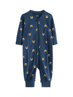 Lindex Baby Cotton Long Sleeve Printed Pyjama Suit, Dark Blue, Dark Blue