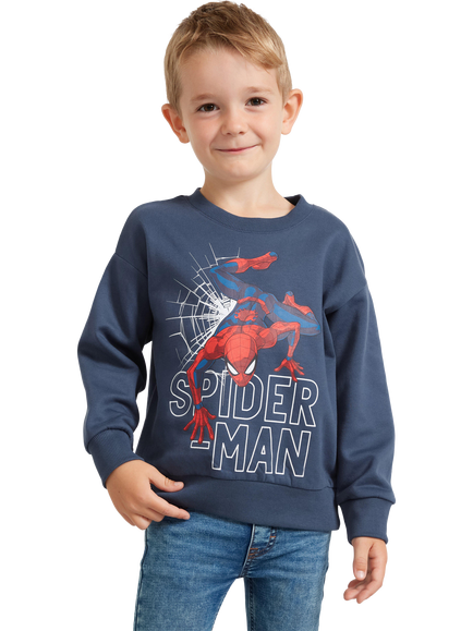 Lindex Kids' Cotton Crew Neck Spiderman Sweatshirt, Dark Blue, Dark Blue