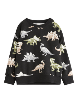 Lindex Kids' Cotton Glow In The Dark Dino Sweatshirt, Black, Black