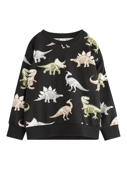 Lindex Kids' Cotton Glow In The Dark Dino Sweatshirt, Black, Black