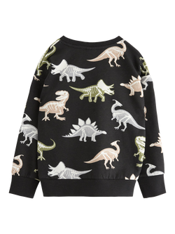 Lindex Kids' Cotton Glow In The Dark Dino Sweatshirt, Black - view 2, Black