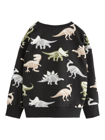 Lindex Kids' Cotton Glow In The Dark Dino Sweatshirt, Black - view 2, Black