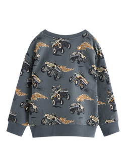 Lindex Kids' Cotton Blend Relaxed Truck Print Sweatshirt, Dark Grey - view 2, Dark Grey