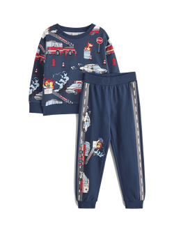 Lindex Kids' Cotton Top and Trousers Set, Dark Blue, Dark Blue