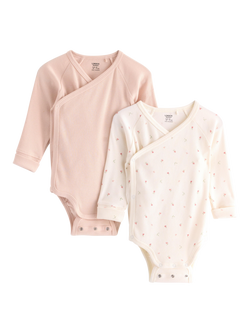 Lindex Baby Ribbed Wrap Bodysuits, Pack of 2, Light Pink, Light Pink