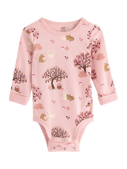 Lindex Baby Cotton Long Sleeve Printed Bodysuit, Light Dusty Pink, Light Dusty Pink