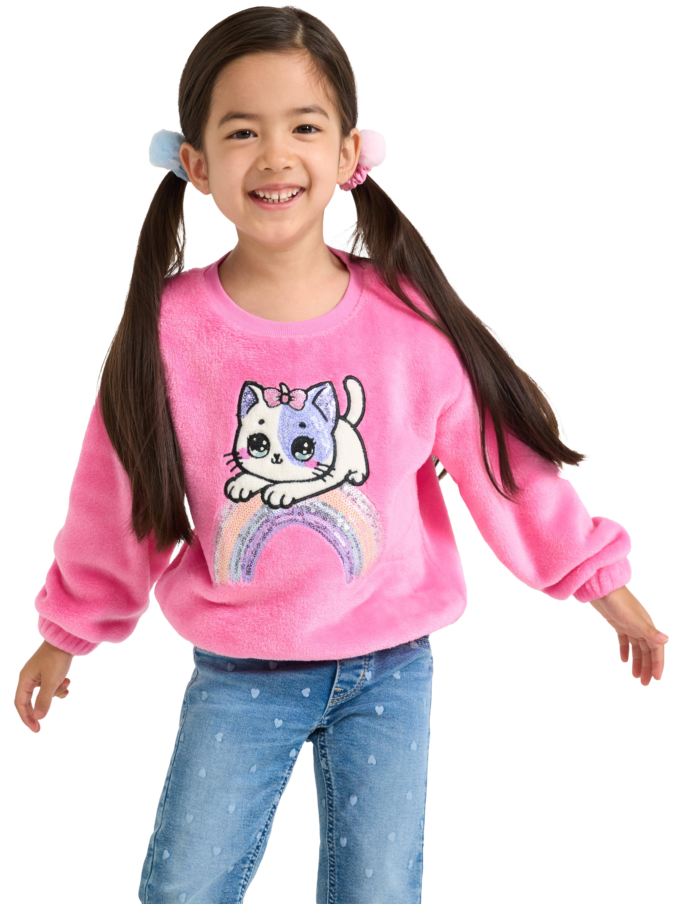 Product image 1 of 6, which shows Lindex Kids' Crew Neck Sequin Sweatshirt, Pink, 6-7 years