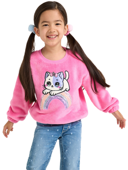 Lindex Kids' Crew Neck Sequin Sweatshirt, Pink, Pink