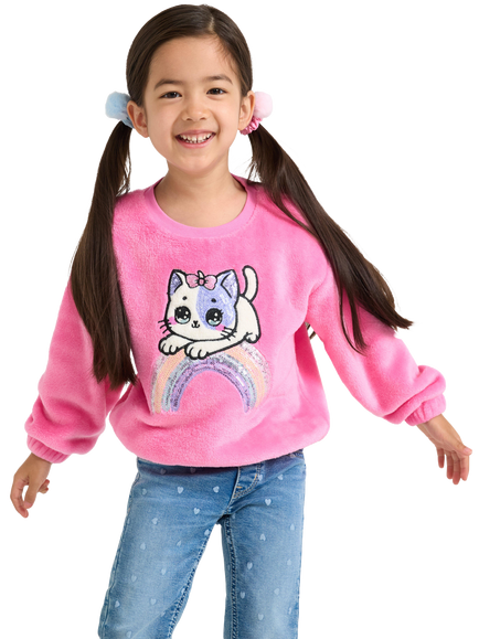 Lindex Kids' Crew Neck Sequin Sweatshirt, Pink, Pink