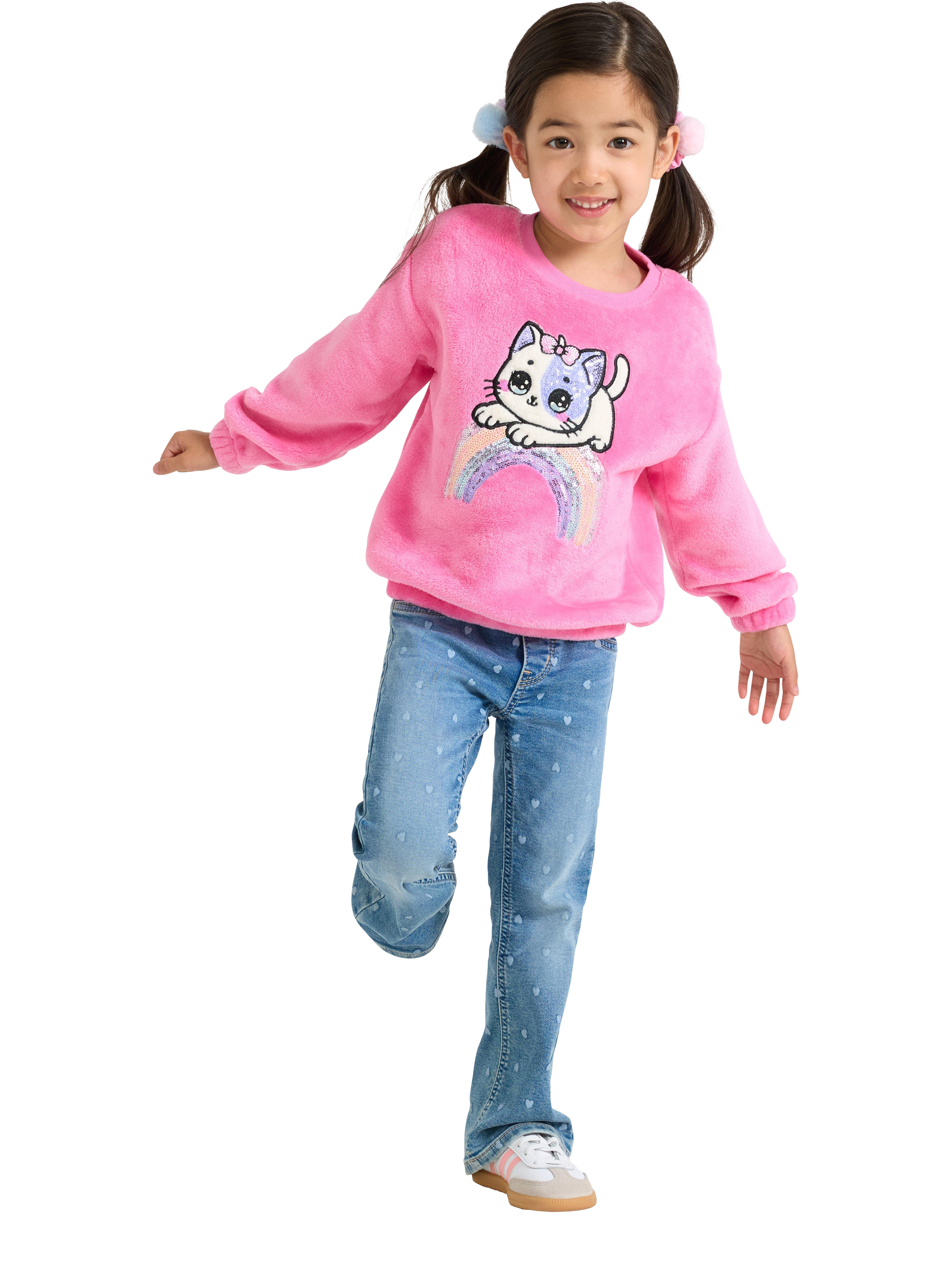 Product image 3 of 6, which shows Lindex Kids' Crew Neck Sequin Sweatshirt, Pink, 6-7 years