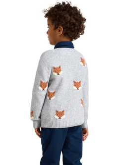 Lindex Kids' Cotton Blend Crew Neck Fox Jumper, Light Grey Melange - view 2, Light Grey Melange